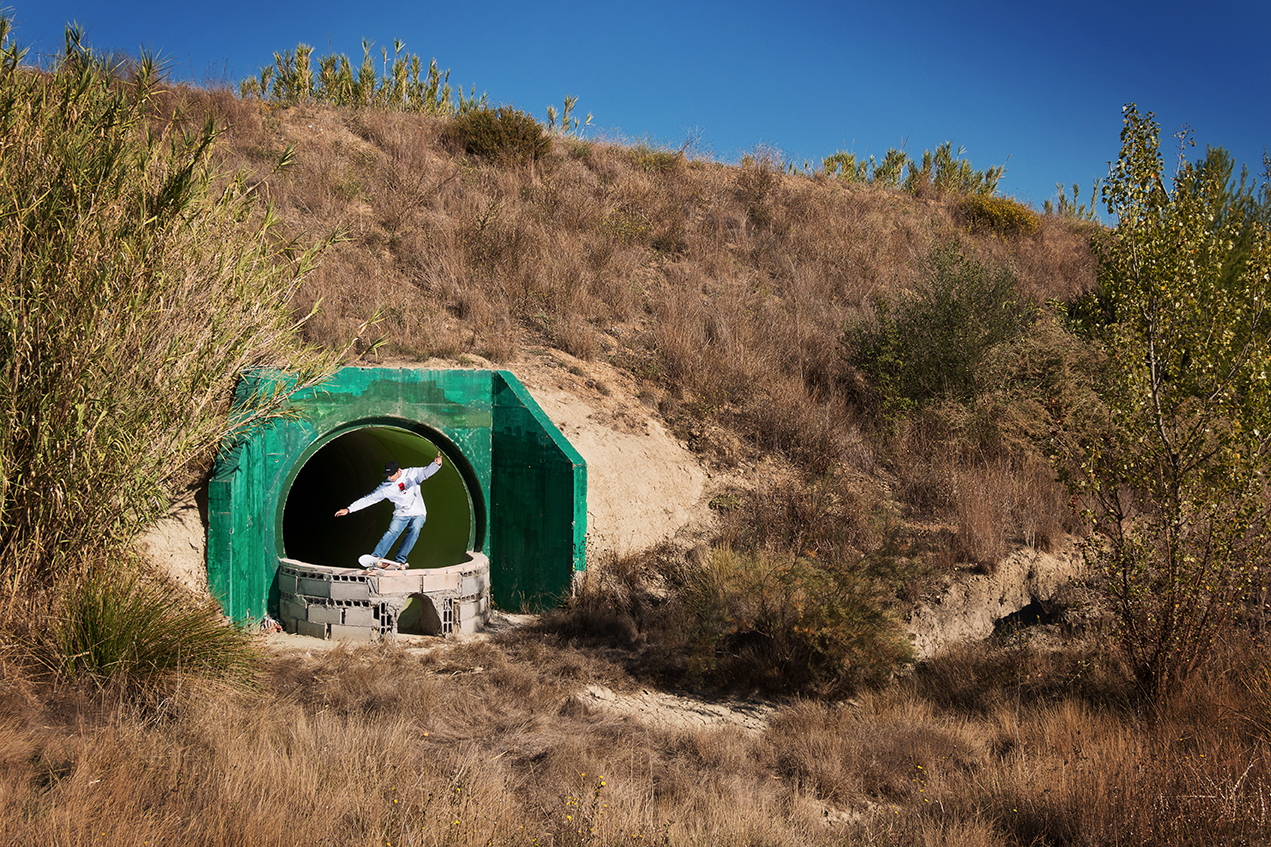 Photographie Skateboard Gabriel Renault Tunnel Bastien Marlin Montpellier Green Nomansland
