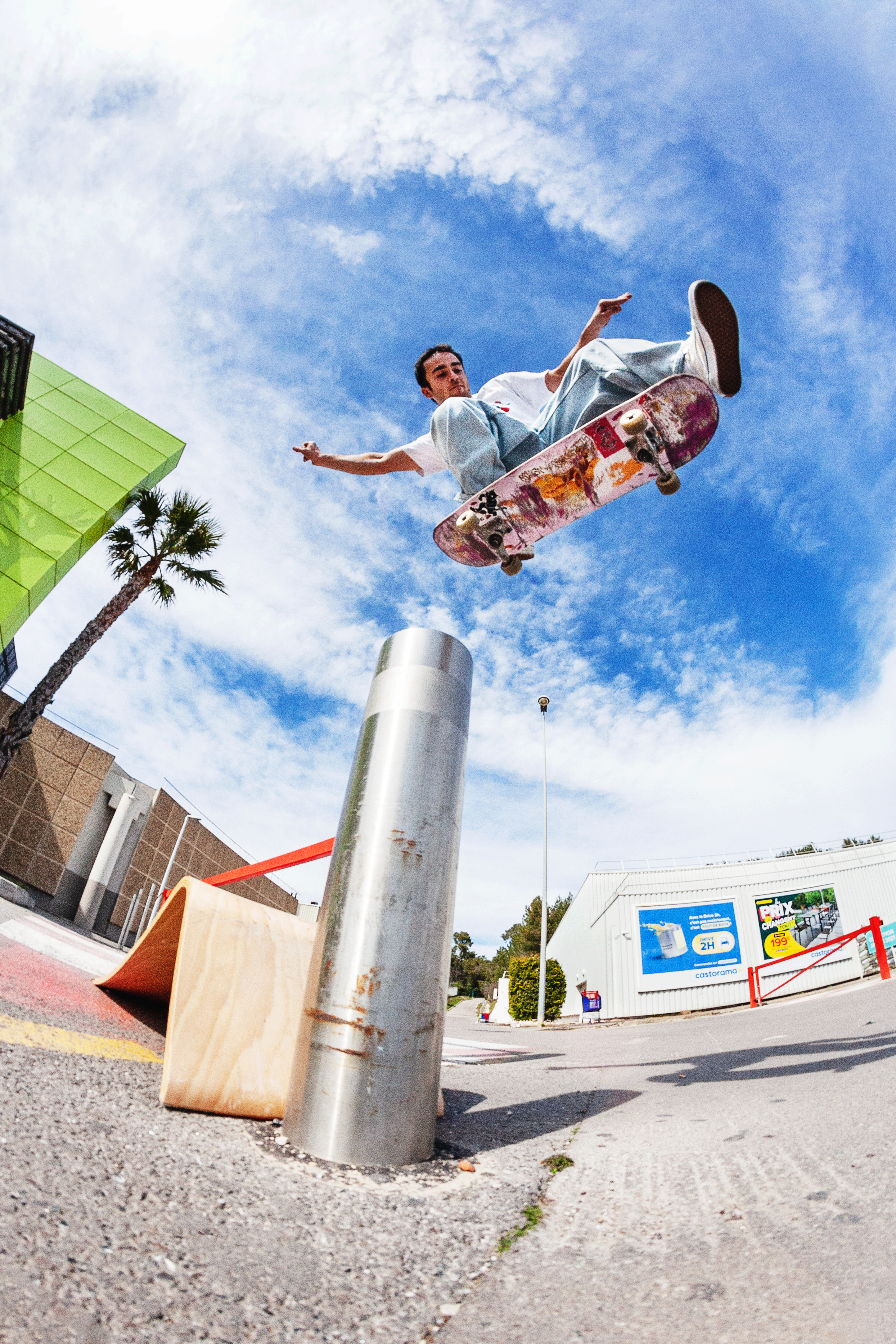 Photographie Skateboard Gabriel Renault Efrem Filmtrucks Flamant Rose Fisheye